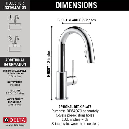Delta Trinsic Single Handle Pull-Down Bar / Prep Faucet - 9959