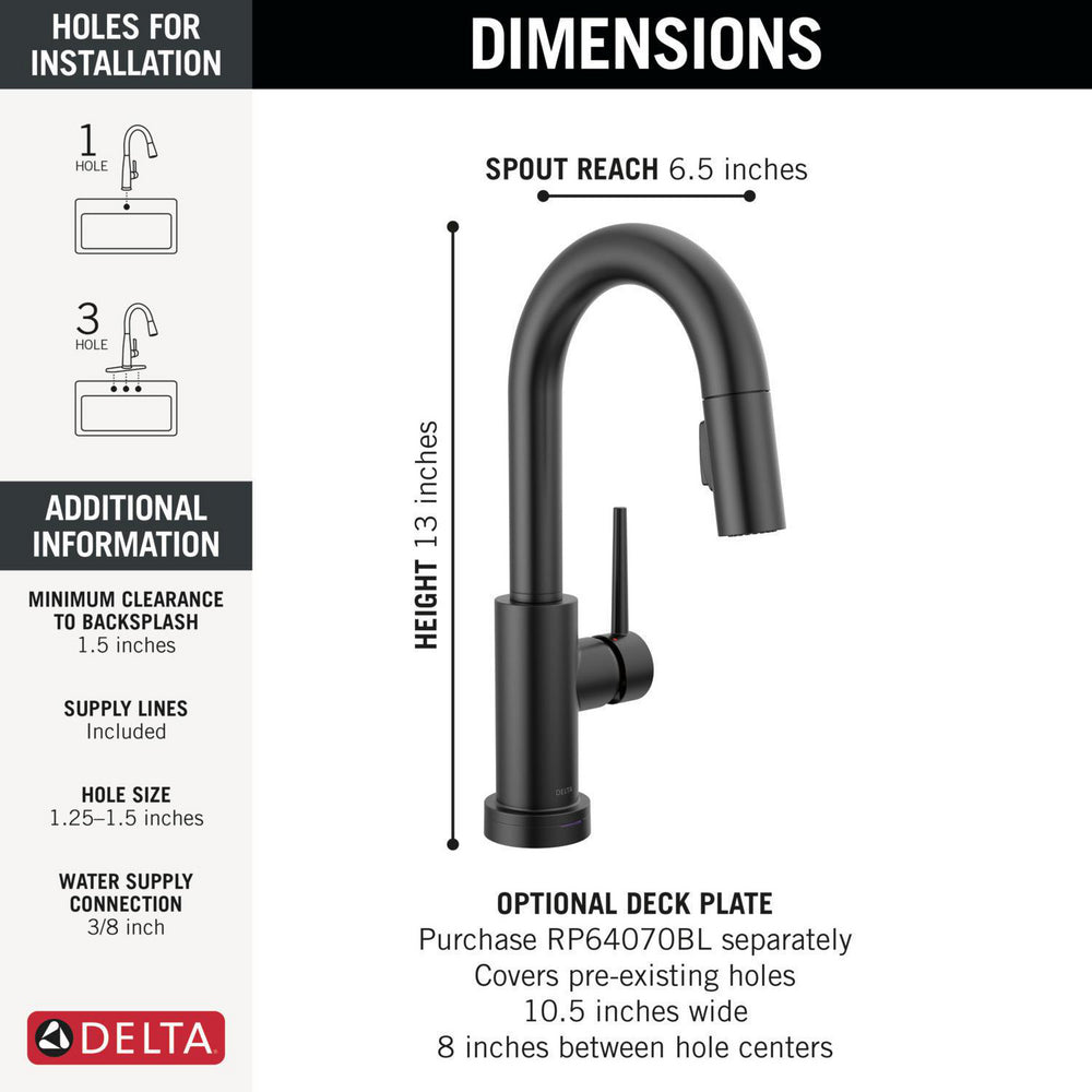 Delta Trinsic Single Handle Pull-Down Bar / Prep Faucet with Touch2O Technology - 9959T