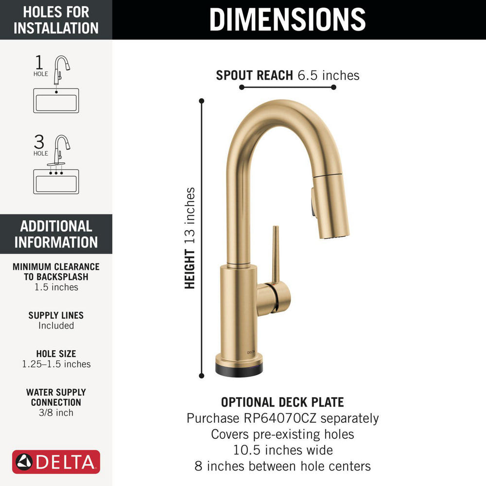 Delta Trinsic Single Handle Pull-Down Bar / Prep Faucet with Touch2O Technology - 9959T