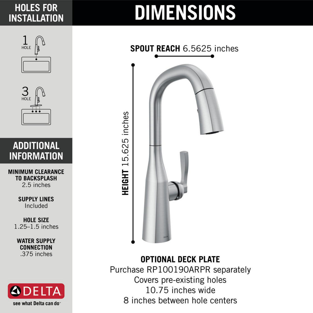 Delta Stryke Single Handle Pull-Down Bar/Prep Faucet - 9976