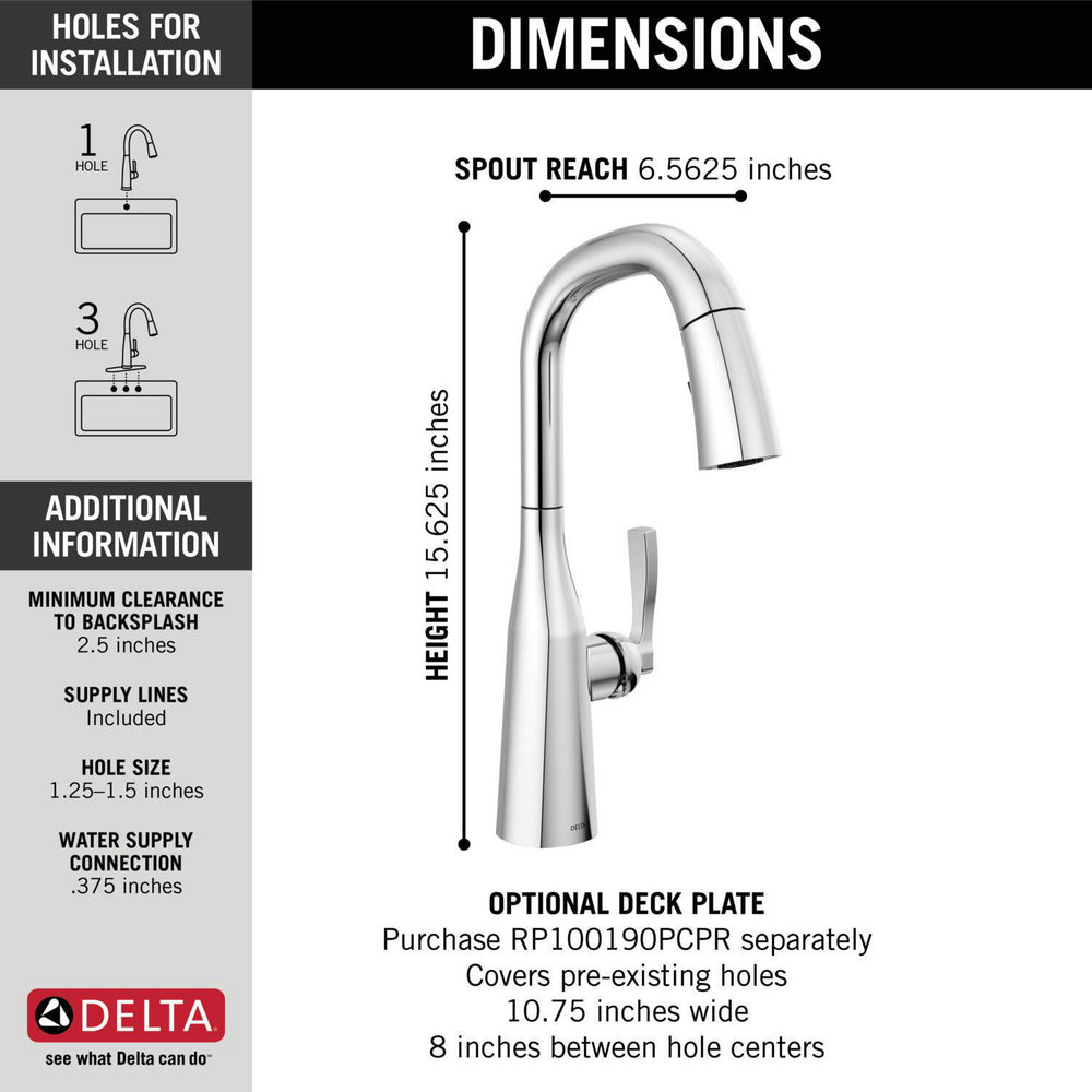 Delta Stryke Single Handle Pull-Down Bar/Prep Faucet - 9976