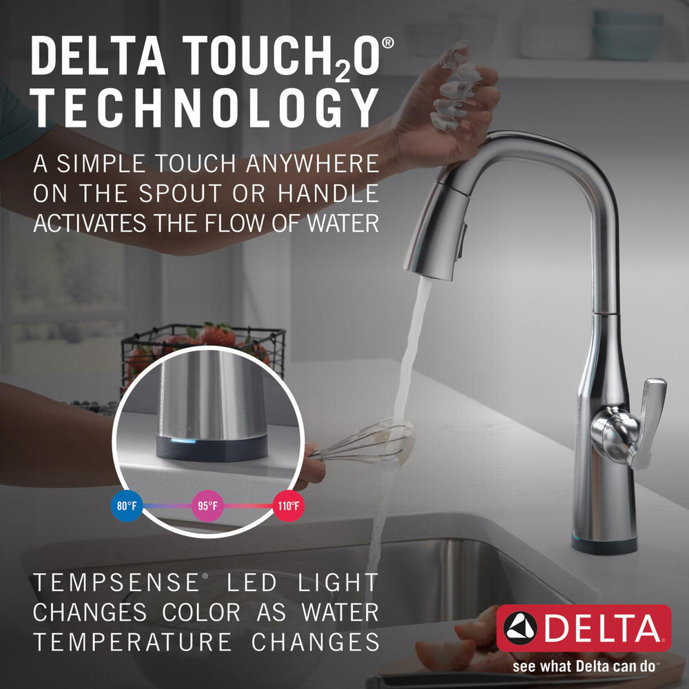 Delta Stryke Single Handle Pull-Down Bar/Prep Faucet with Touch2O Technology - 9976T