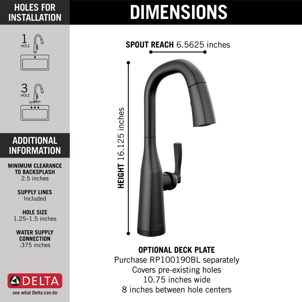 Delta Stryke Single Handle Pull-Down Bar/Prep Faucet with Touch2O Technology - 9976T