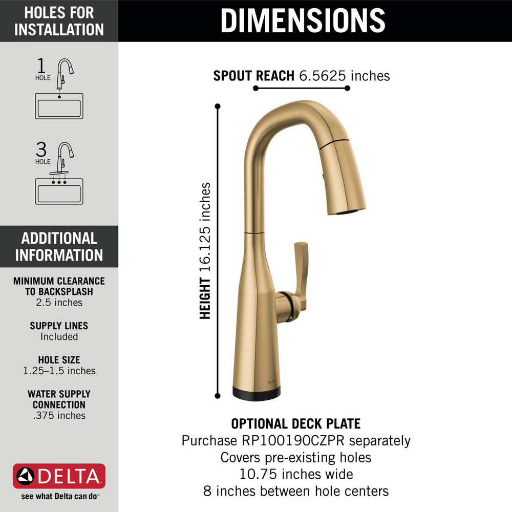 Delta Stryke Single Handle Pull-Down Bar/Prep Faucet with Touch2O Technology - 9976T