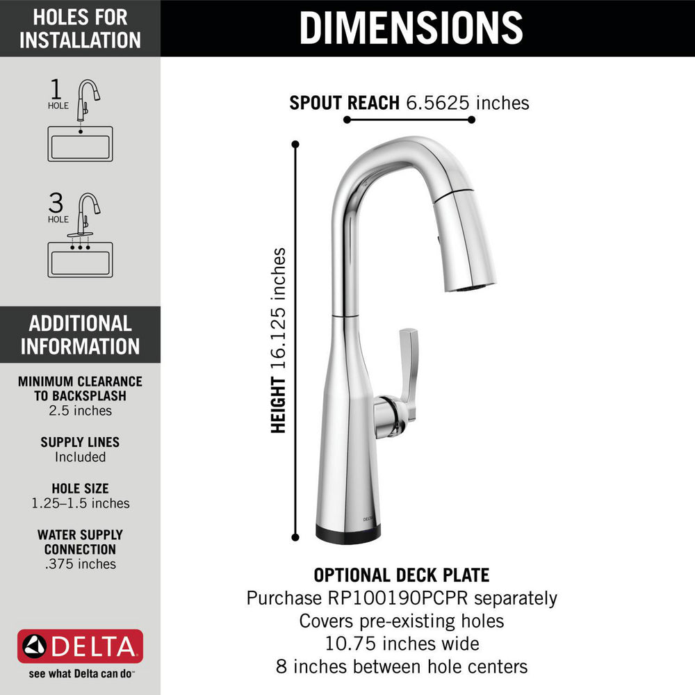 Delta Stryke Single Handle Pull-Down Bar/Prep Faucet with Touch2O Technology - 9976T