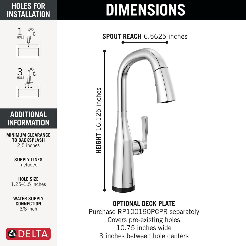 Delta Stryke Touchless Pulldown Bar Faucet - 9976TL