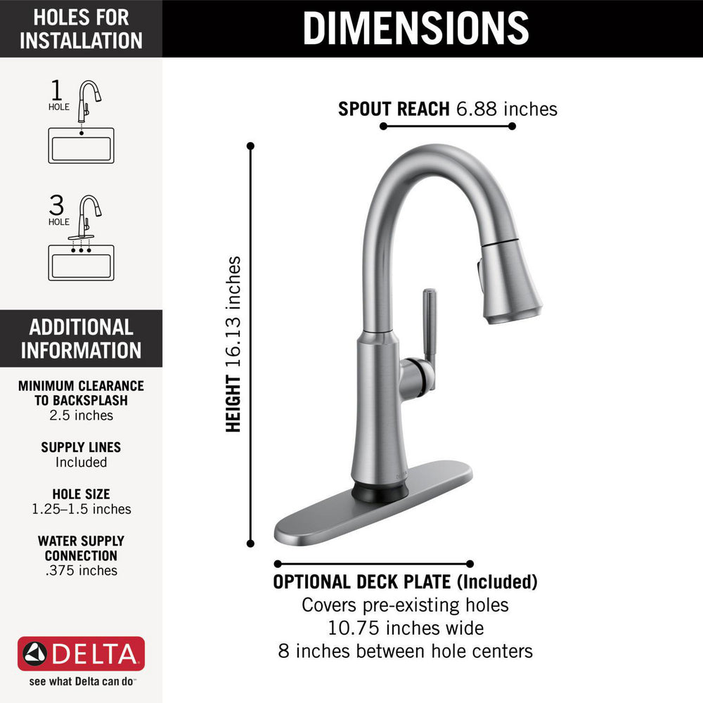 Delta Coranto Single Handle Pull Down Bar/Prep Faucet with Touch2O Technology - 9979T
