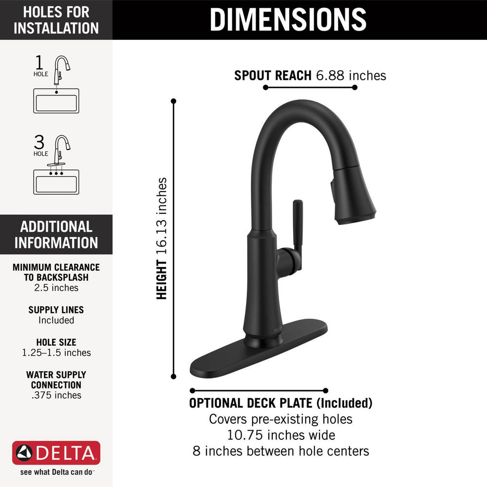 Delta Coranto Single Handle Pull Down Bar/Prep Faucet with Touch2O Technology - 9979T