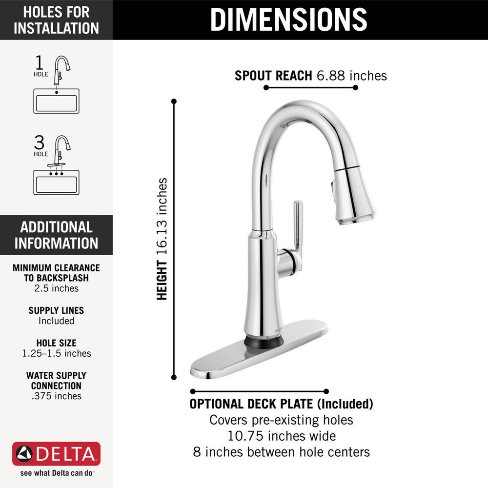 Delta Coranto Single Handle Pull Down Bar/Prep Faucet with Touch2O Technology - 9979T