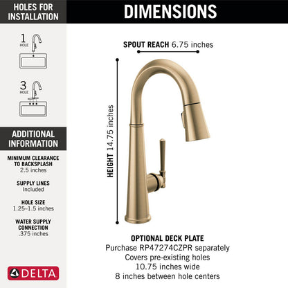 Delta Emmeline Single Handle Pull Down Bar/Prep Faucet - 9982