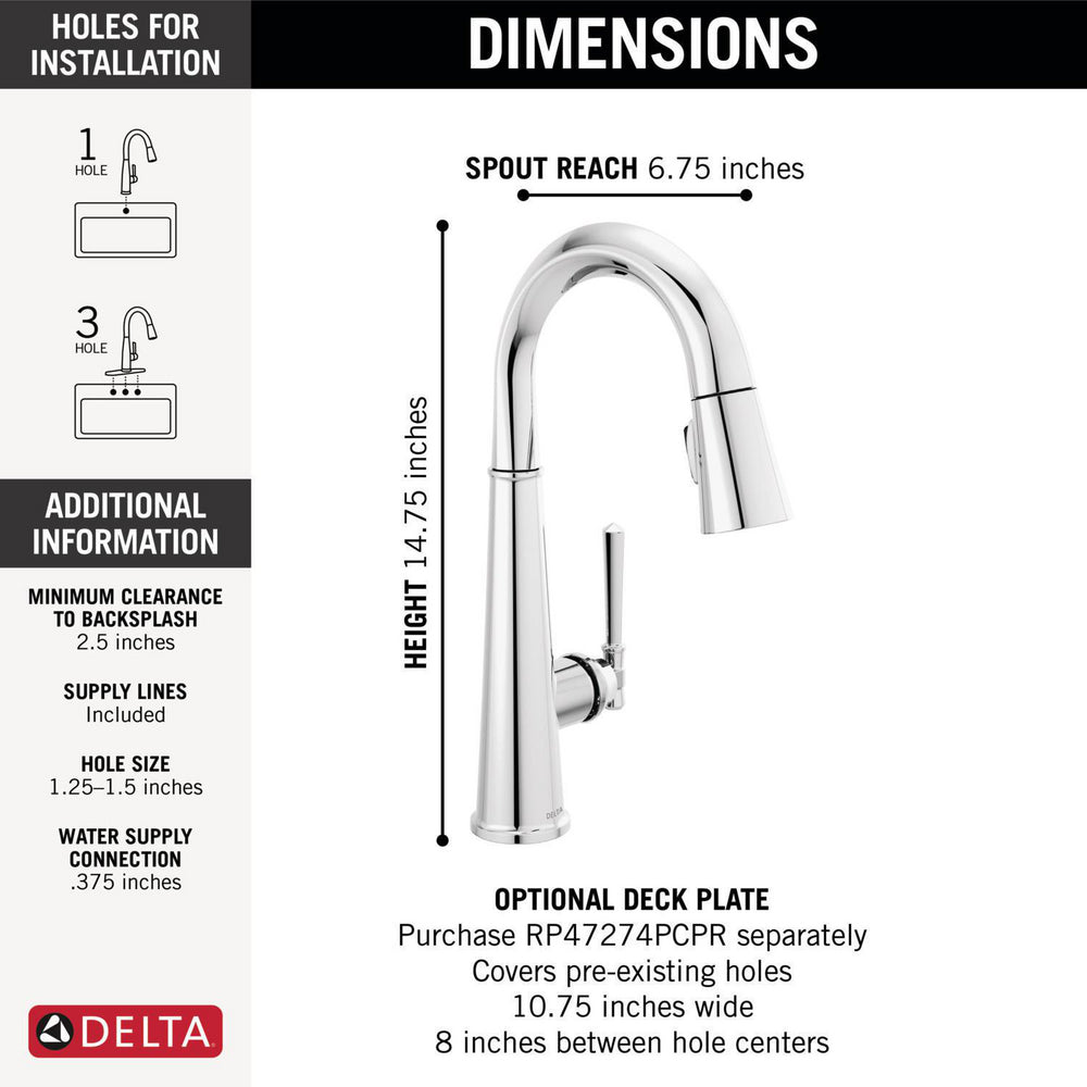 Delta Emmeline Single Handle Pull Down Bar/Prep Faucet - 9982