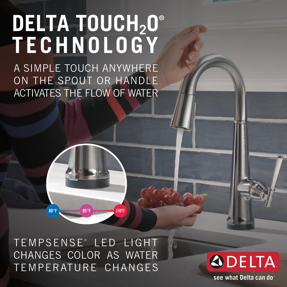 Delta Emmeline Single Handle Pull Down Bar/Prep Faucet with Touch2O Technology - 9982T