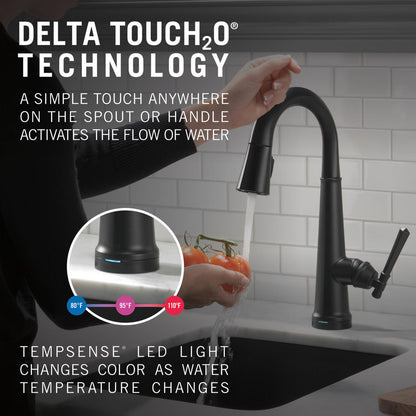 Delta Emmeline Single Handle Pull Down Bar/Prep Faucet with Touch2O Technology - 9982T