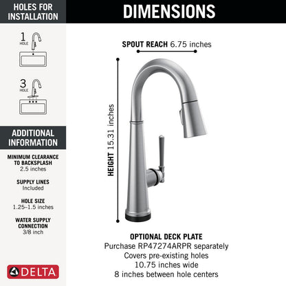 Delta Emmeline Touchless Pulldown Bar Faucet -9982TL
