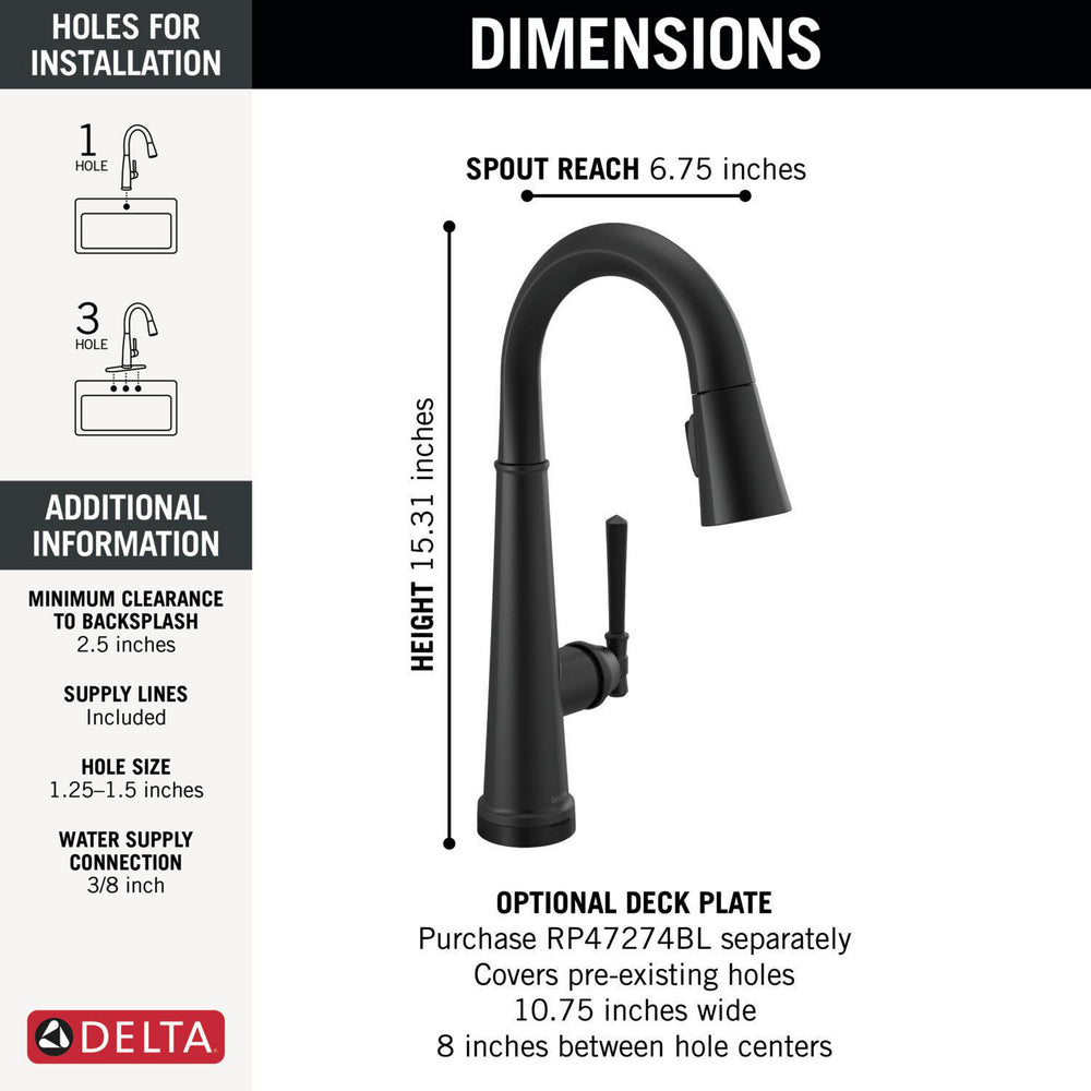 Delta Emmeline Touchless Pulldown Bar Faucet -9982TL