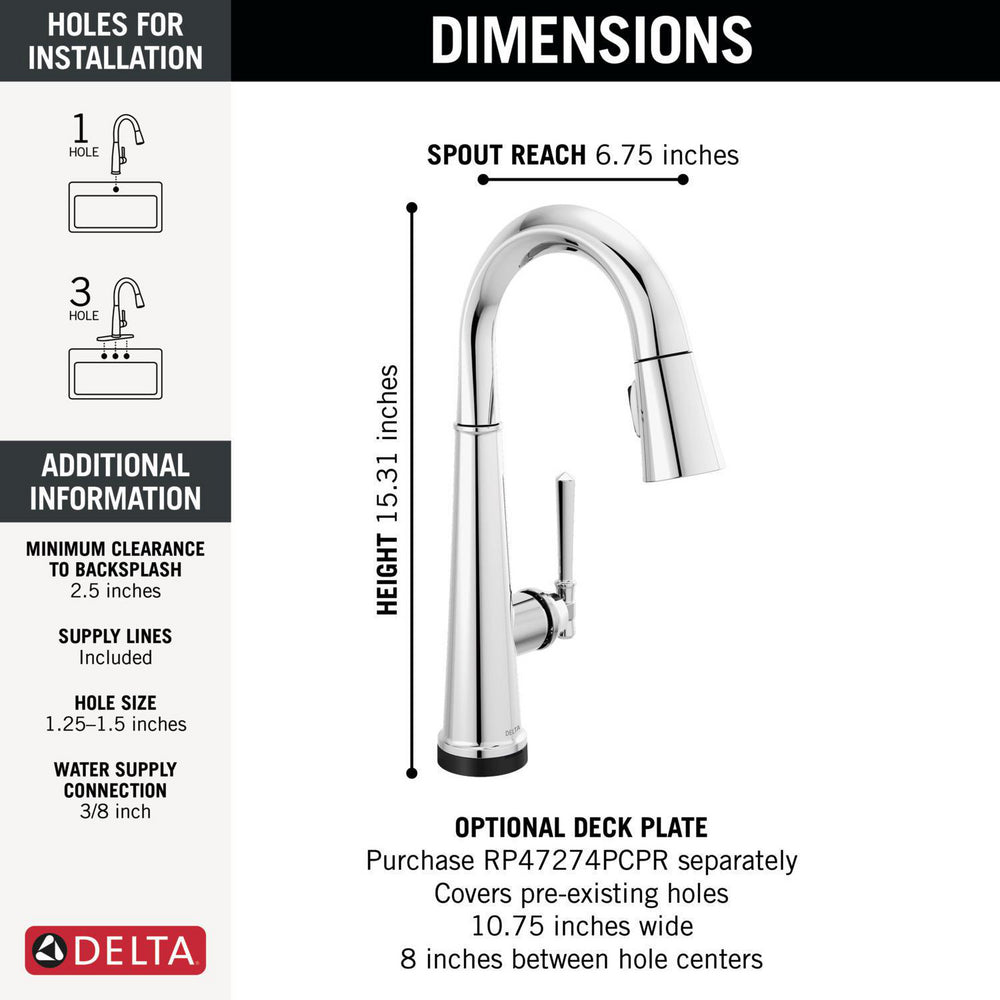 Delta Emmeline Touchless Pulldown Bar Faucet -9982TL