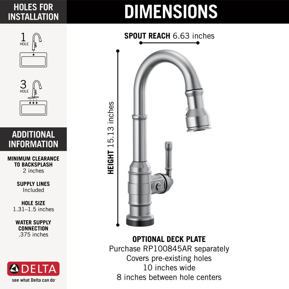 Delta Broderick Touchless Pulldown Bar Faucet - 9990TL