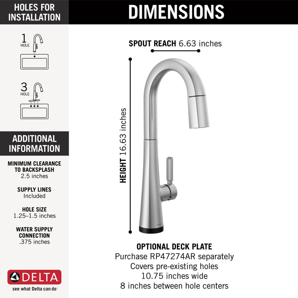 Delta Monrovia Single Handle Pull-Down Bar/Prep Faucet with Touch2O Technology - 9991T
