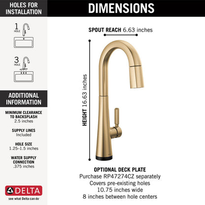 Delta Monrovia Single Handle Pull-Down Bar/Prep Faucet with Touch2O Technology - 9991T