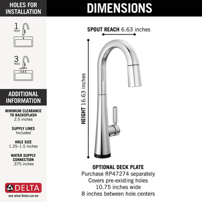 Delta Monrovia Single Handle Pull-Down Bar/Prep Faucet with Touch2O Technology - 9991T
