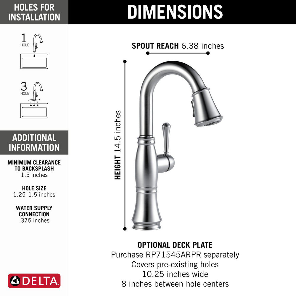 Delta Cassidy Single Handle Pulldown Bar/Prep Faucet - 9997