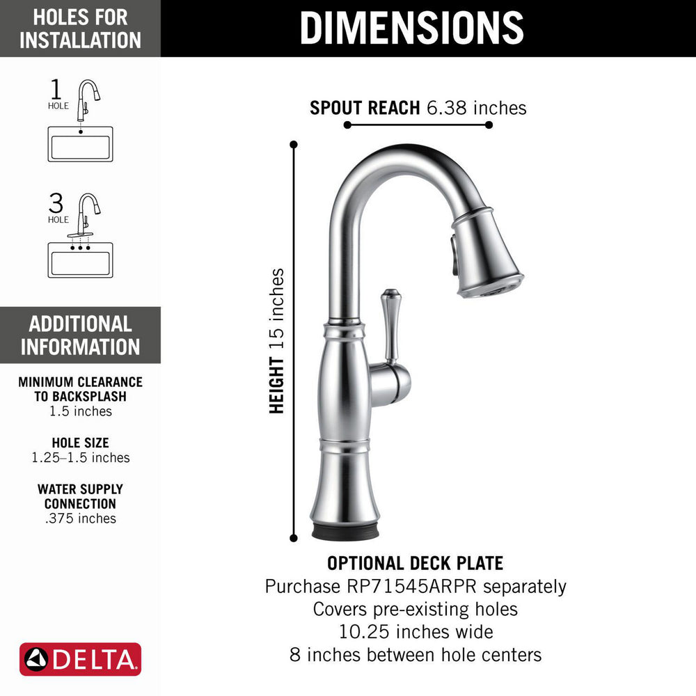 Delta Cassidy Single Handle Pulldown Bar/Prep with Touch2O Technology - 9997T
