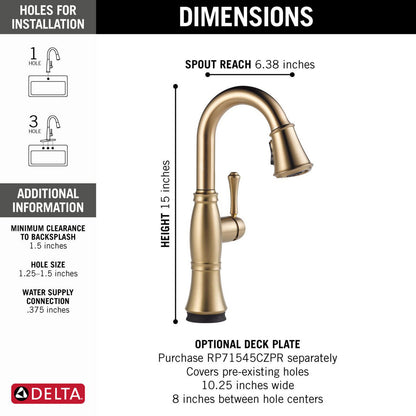 Delta Cassidy Single Handle Pulldown Bar/Prep with Touch2O Technology - 9997T