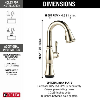 Delta Cassidy Single Handle Pulldown Bar/Prep with Touch2O Technology - 9997T