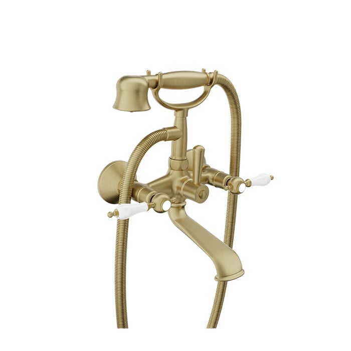 Baril Ralph B18 Wall-Mounted Tub-Shower Mixer B18-1201-01 - Satin Brass / White