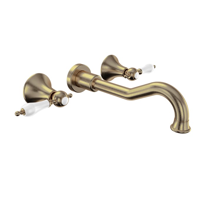 Baril Ralph B18 Two-Handle Wall-Mounted Lavatory Faucet B18-8041-00L - Warm Gold / White