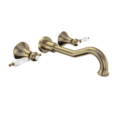 Baril Ralph B18 Two-Handle Wall-Mounted Lavatory Faucet B18-8041-00L - Warm Gold / White