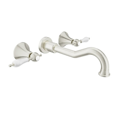 Baril Ralph B18 Two-Handle Wall-Mounted Lavatory Faucet B18-8041-00L - Brushed Nickel / White