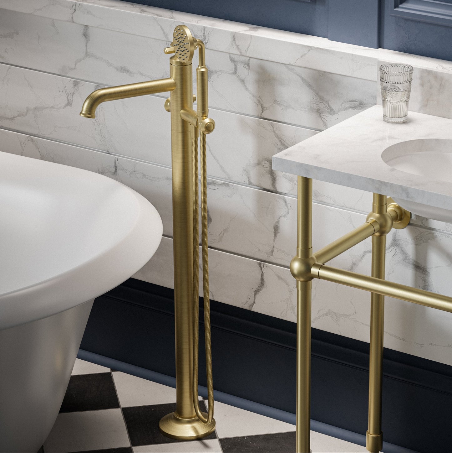 Baril Beaumont B20 Floor-Mounted Tub Filler With Hand Shower - B20-1102-00