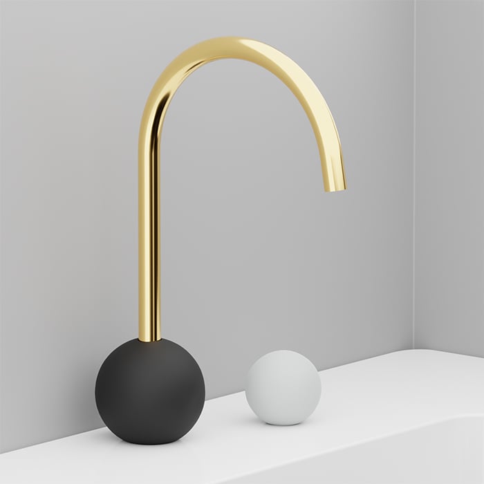 Baril Marie B35 Vessel Lavatory Faucet B35-1020-00L - French Gold spout, Matte Black flange, Mist handle