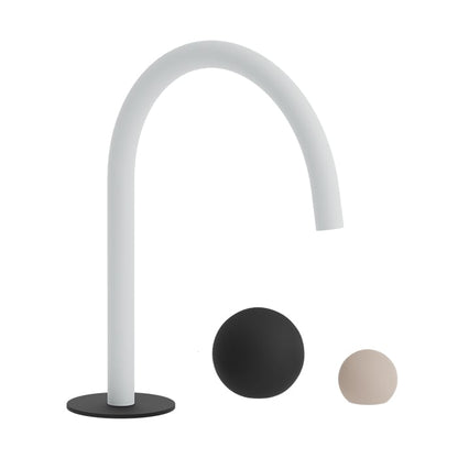 Baril Marie B35-8009-00L two-handle deck-mounted lavatory faucet: Mist spout, Matte Black flange and large handle, Blush small handle