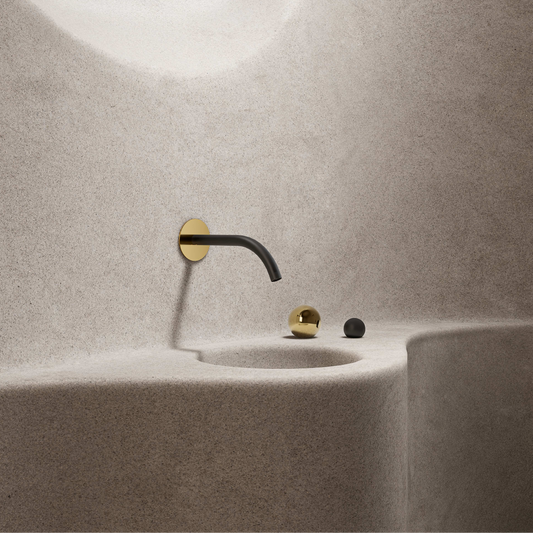 Baril Marie B35 Wall-Mounted Lavatory Faucet Spout with Deck-Mounted Handles, Matte Black Spout, Drain Not Included - B35-8100-00L