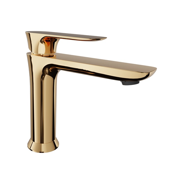 Baril Sens B45 Single-Hole Lavatory Faucet With 7-Inch Spout, Drain Included - Gold