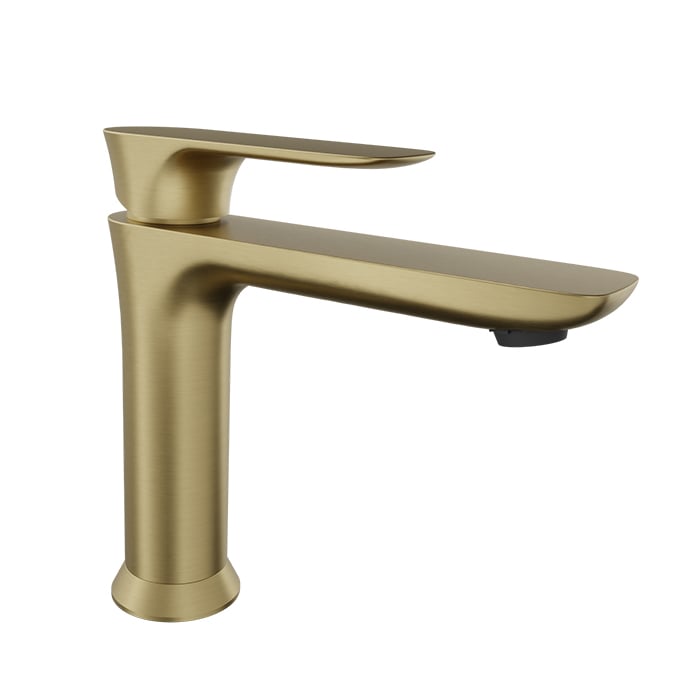 Baril Sens B45 Single-Hole Lavatory Faucet With 7-Inch Spout, Drain Included - Satin Brass
