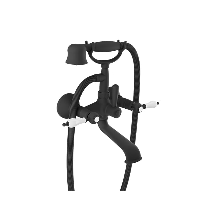 Baril Victoire B74 Wall-Mounted Tub Faucet - Matte Black / White