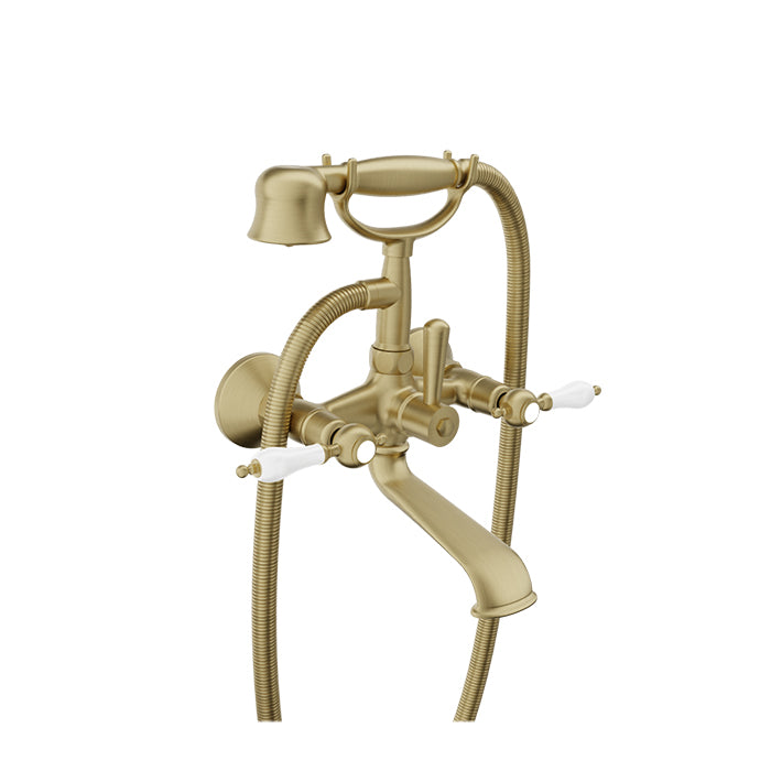 Baril Victoire B74 Wall-Mounted Tub Faucet - Satin Brass / White
