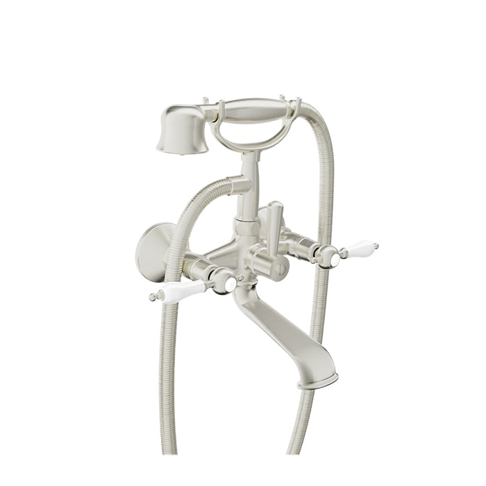 Baril Victoire B74 Wall-Mounted Tub Faucet - Brushed Nickel / White