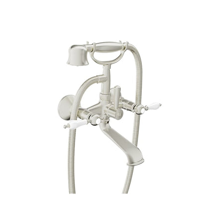 Baril Victoire B74 Wall-Mounted Tub Faucet - Brushed Nickel / White
