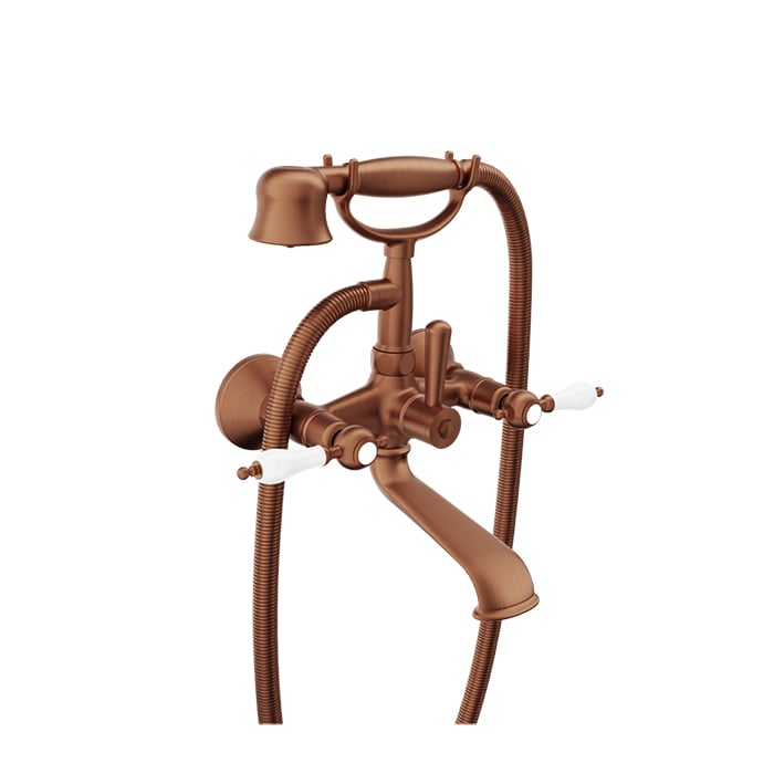 Baril Victoire B74 Wall-Mounted Tub Faucet - Satin Copper / White