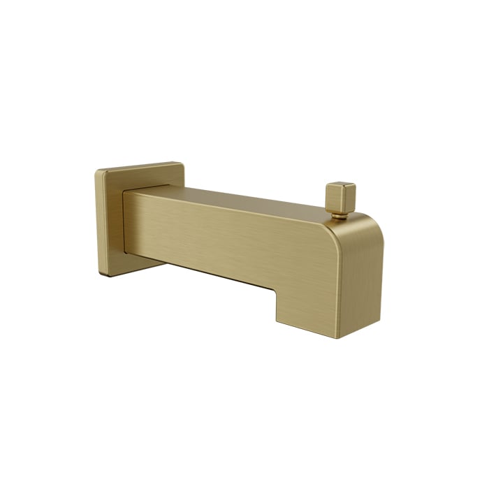 Baril 7" Square Tub Spout With Diverter - Satin Brass