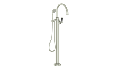 Vogt Carinthia Floor-Mount Tub Filler in Brushed Nickel & Matte Black with Round Handle – BF.C1.2100.BB