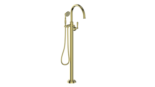 Vogt Carinthia Floor-Mount Tub Filler in Brushed Gold with Round Handle – BF.C1.2100.BG