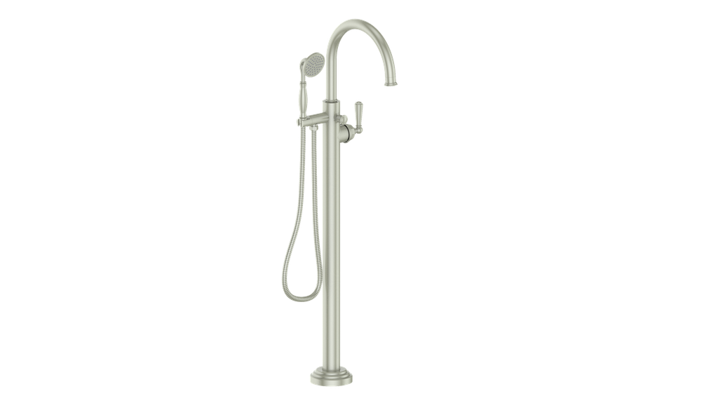 Vogt Carinthia Floor-Mount Tub Filler in Brushed Nickel with Round Handle – BF.C1.2100.BN