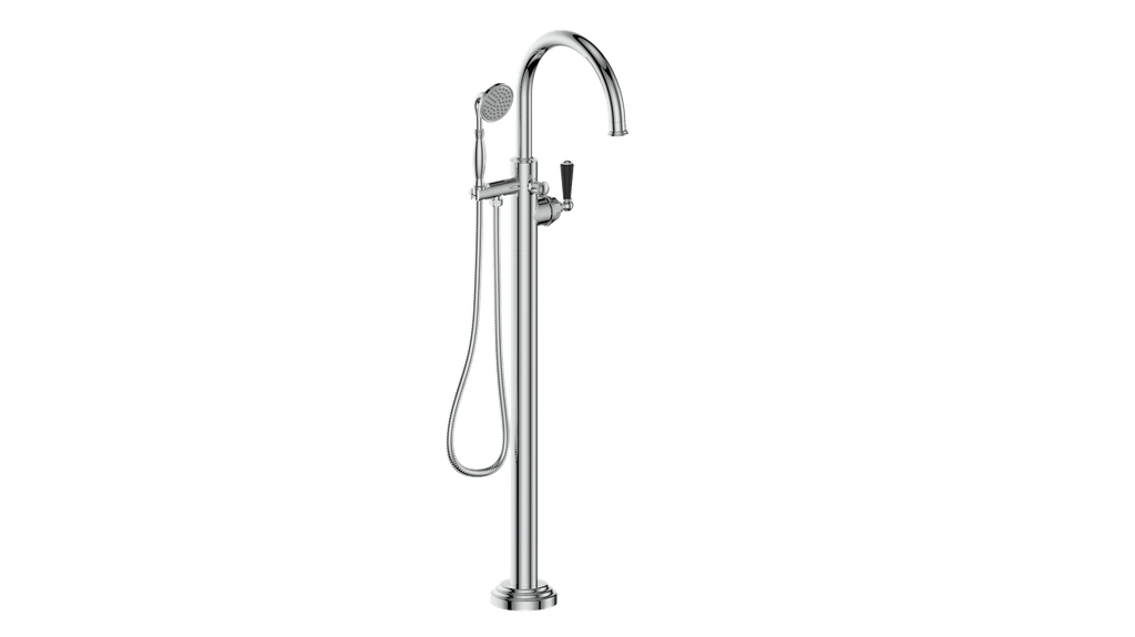 Vogt Carinthia Floor-Mount Tub Filler in Chrome & Matte Black with Round Handle – BF.C1.2100.CB
