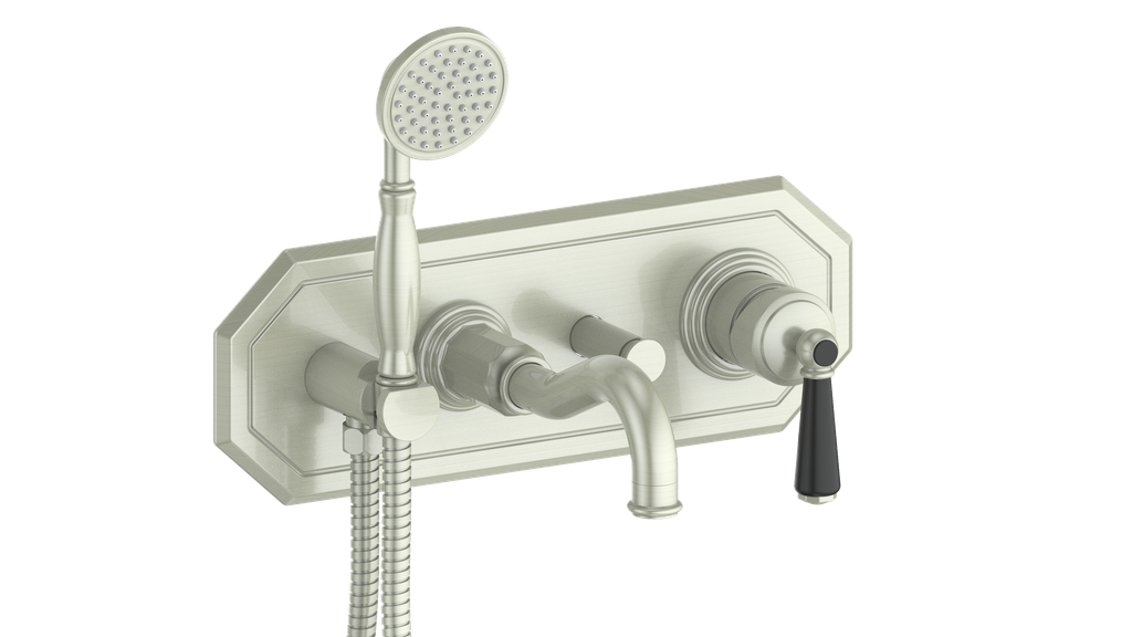 Vogt Carinthia Wall-Mount Tub Filler in Brushed Nickel & Matte Black with Round Handle – BF.C1.2220.BB