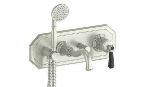 Vogt Carinthia Wall-Mount Tub Filler in Brushed Nickel & Matte Black with Round Handle – BF.C1.2220.BB